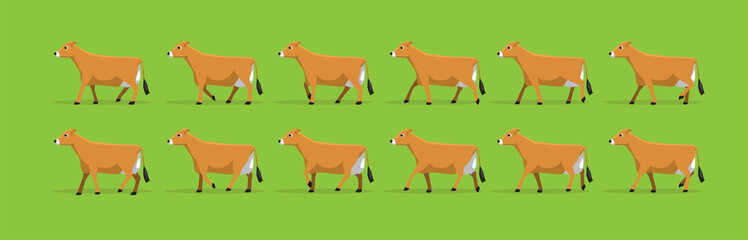 Animal Animation Cow Jersey Walking Cartoon Vector Illustration
