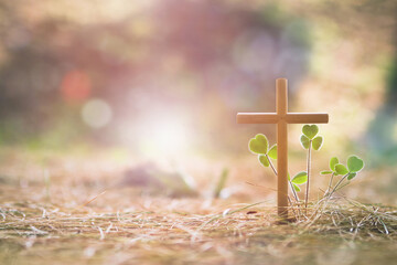 예수그리스도의 죽음과 부활을 상징하는 십자가와 하트모양 풀잎 그리고...