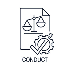 Official conduct. Guided by the law. Vector linear icon isolated on white background.