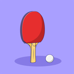 Ping Pong Paddle and Ball Vector Icon Illustration with Outline for Design Element, Clip Art, Web, Landing page, Sticker, Banner. Flat Cartoon Style