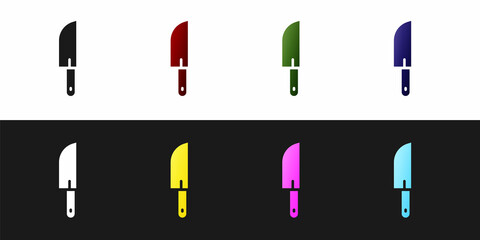 Set Knife icon isolated on black and white background. Cutlery symbol. Vector