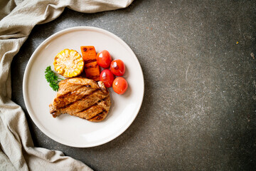 grilled and barbecue fillet pork steak with vegetable