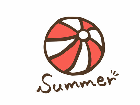 かわいい夏の赤いビーチボールとSummerの手書き文字／手描き文字イラスト素材