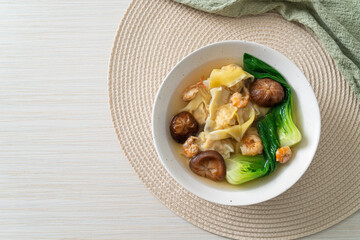 pork dumpling soup with shrimps and vegetable