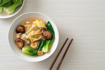 pork dumpling soup with shrimps and vegetable