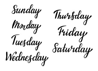 Set of hand-drawn days of week. Lettering for diary, planner, calendar, organizer and bullet journal.