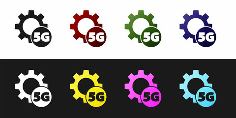 Set Setting 5G new wireless internet wifi connection icon isolated on black and white background. Global network high speed connection data rate technology. Vector