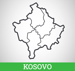 Simple outline map of Kosovo with regions. Vector graphic illustration.