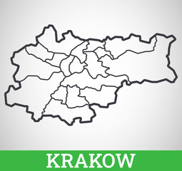 Simple outline map of Krakow, Poland. Vector graphic illustration. - obrazy, fototapety, plakaty
