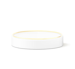 Realistic round podium with gold frame. Vector illustration isolated on white background. Great for the presentation of your product. EPS10.