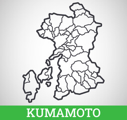 Simple outline map of Kumamoto, Japan. Vector graphic illustration.