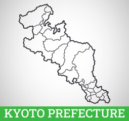 Simple outline map of Kyoto Prefecture, Japan. Vector graphic illustration.