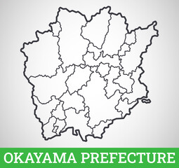 Simple outline map of Okayama Prefecture, Japan. Vector graphic illustration.
