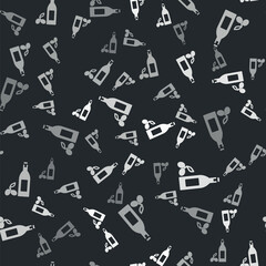 Grey Bottle of olive oil icon isolated seamless pattern on black background. Jug with olive oil icon. Vector