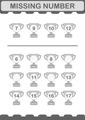 Missing number with Trophy. Worksheet for kids