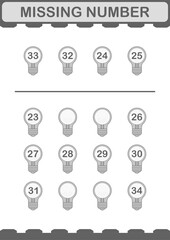 Missing number with Bulb. Worksheet for kids