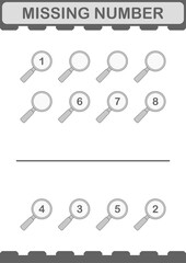Missing number with Magnifying Glass. Worksheet for kids