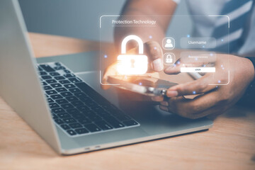 business people show protection of business information security protection concept high technology...