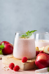Peach raspberry smoothie, summer refreshing drink, beverage 