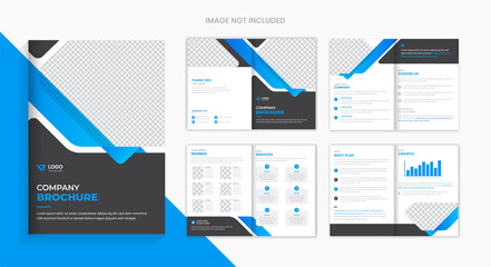 Blue Corporate brochure design template, 8 pages business brochure layout