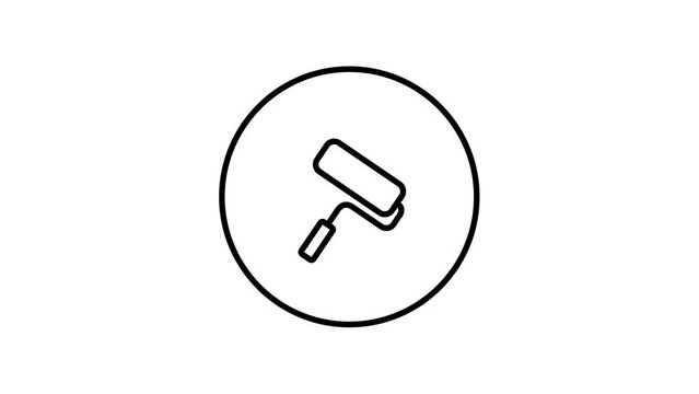 Video animation of paint roller, in circle black and white button, self drawing outline.