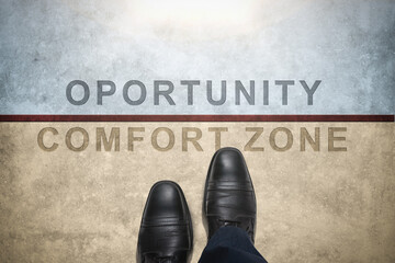 Comfort Zone Concept. new opportunities obtained when leaving comfort zone. text comfort zone and...