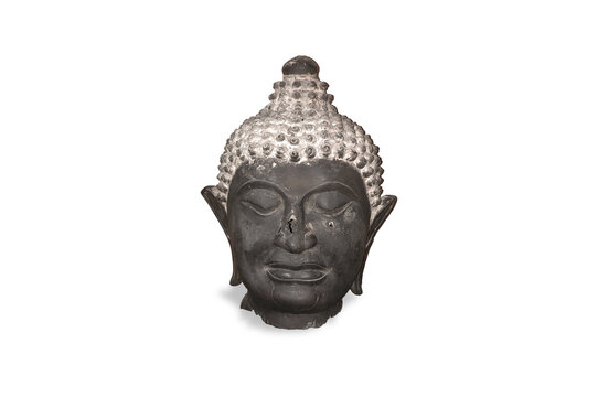 Buddha head In Thailand, Faith and Architecture old antique isolated on a white background