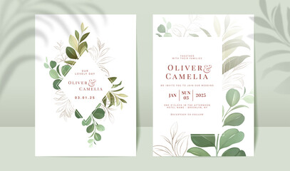 Watercolor greenery wedding invitation card template set