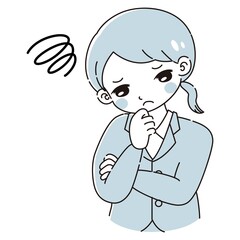 腕を組んで悩むスーツを着た女性のイラスト