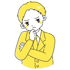 考え事をしているスーツを着た男性のイラスト