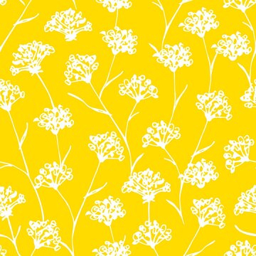 Simple floral vector seamless pattern. White silhouette of flowers, meadow herbs on a yellow background. For fabric prints, textile products, clothing. Spring summer collection.
