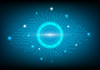 Artificial Intelligence data processing with digital circuit technology abstract background.