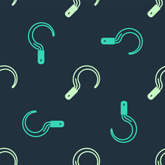 Fototapeta premium Green and beige Sickle icon isolated seamless pattern on blue background. Reaping hook sign. Vector