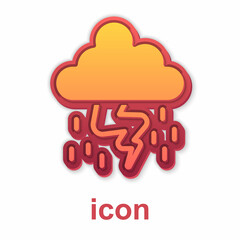 Gold Storm icon isolated on white background. Cloud and lightning sign. Weather icon of storm. Vector