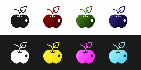 Set Apple icon isolated on black and white background. Excess weight. Healthy diet menu. Fitness diet apple. Vector