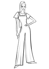 illustration fashion sketch fashion design trend jumpsuit woman full length sporty daily style outline on white background