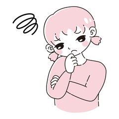 腕を組んで悩む女の子のイラスト