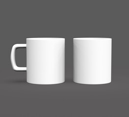 Two white mugs on dark gray background. To insert images.