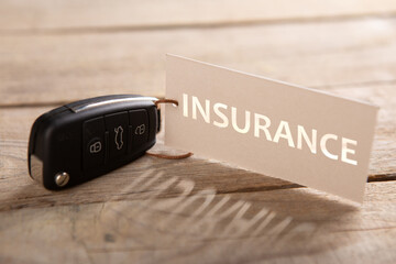 Car insurance concept. Vehicle security key with tag on the