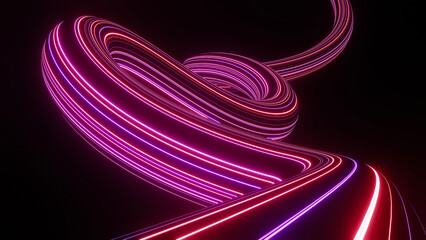 Obraz premium 3d render of flash neon and light glowing on dark scene. Speed light moving lines.