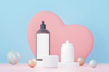 3d render of blank cosmetics skincare product or packaging for mock up. Beauty soap and spa concept. Lotion oil moisture for skin health. Premium and luxury design for branding.