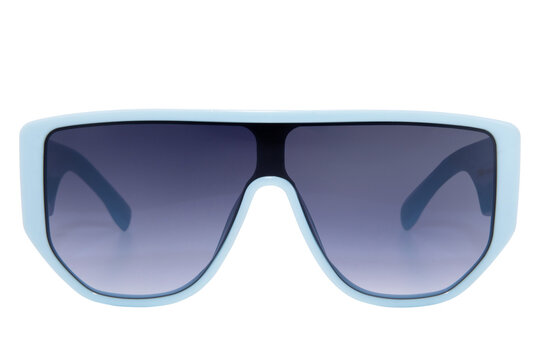 Big frame Sunglasses Dark blue shades with Light blue frame isolated on white background front view