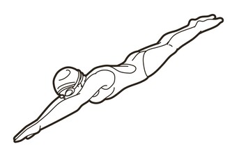 Swimming Sport Female Swimmer Action Cartoon Graphic Vector