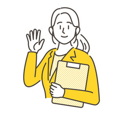 A smiling female businessperson holding up five fingers【Vector illustration】