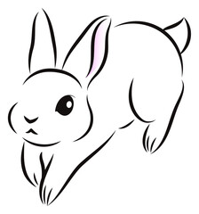 元気に飛び跳ねているウサギ 絵筆で描いた墨絵風のお洒落なイラスト 手描きのアナログ風ベクター 
