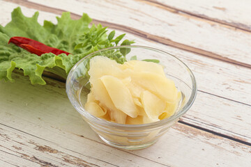 Marinated white ginger in the bowl