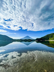 Naklejka na ściany i meble 山梨県富士五湖のうちの一つの精進湖と富士山