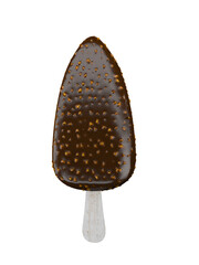 3D illustration of chocolate ice cream bar with nuts isolated on white background, work path or clipping path included