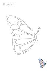 Fototapeta na wymiar Simple Stroke Butterfly Colorful Wings Silhouette Photo Drawing Skills For Kids A3/A4/A5 suitable format size. Print it by yourself at home and enjoy!