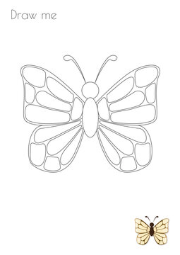 Simple Stroke Butterfly Yellow Wings Silhouette Photo Drawing Skills For Kids A3/A4/A5 suitable format size. Print it by yourself at home and enjoy!